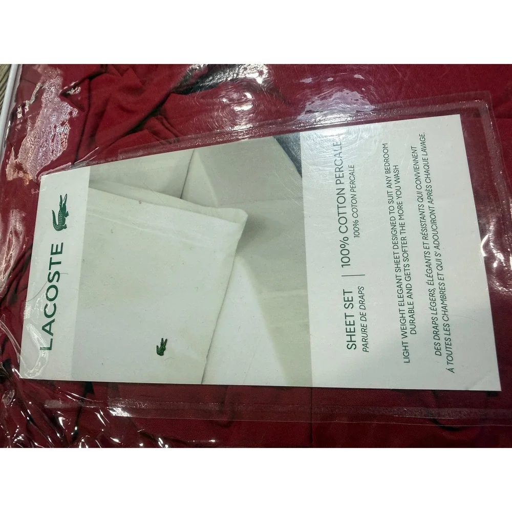 Lacoste Queen Sheet Set 100% Cotton Percale Red Solid Bedding New